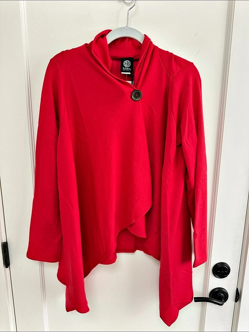 Bobeau NEW red 1-button fleece wrap cardigan L